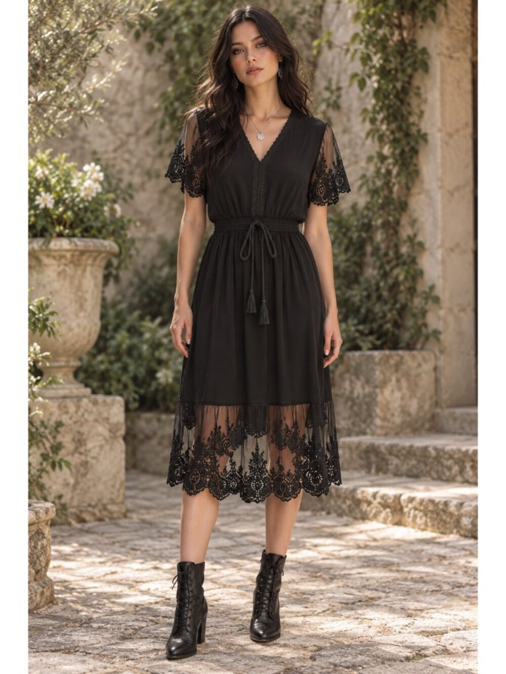 L Love Black Lace Dress Medium Whimsigoth Witchy Boho Fairy Grunge Cottagecore